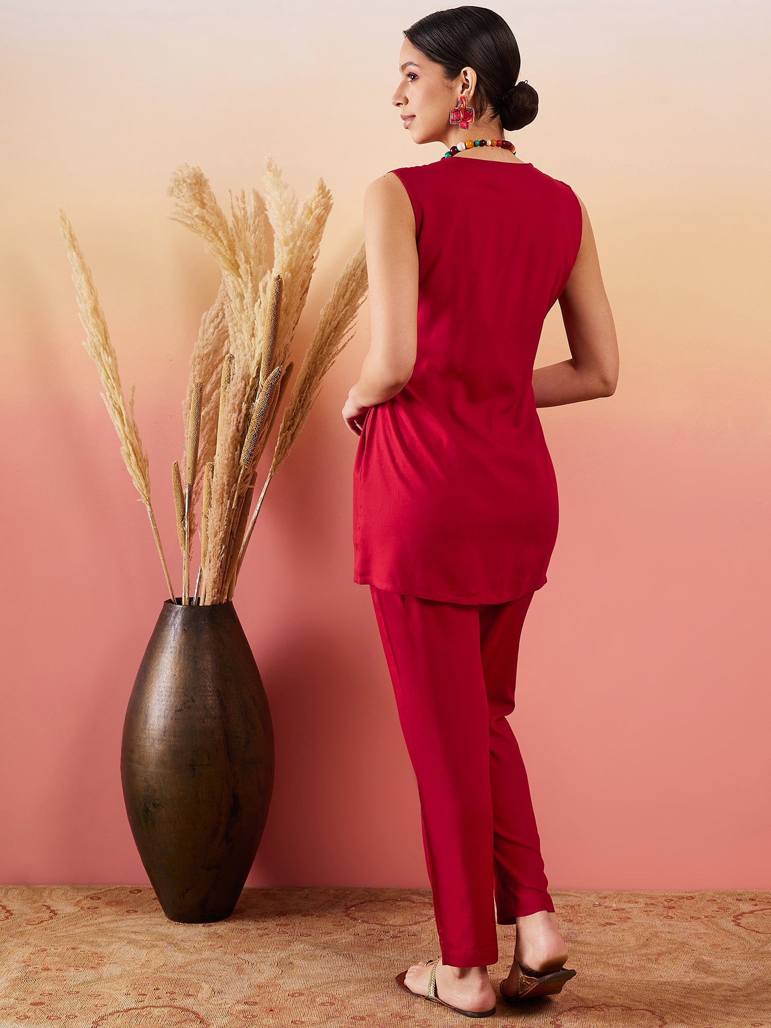 InWeave Maroon 3 Piece Co Ord Set With Belt - Distacart