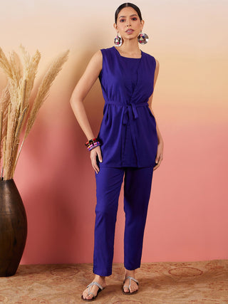 InWeave Blue 3 Piece Co Ord Set With Belt