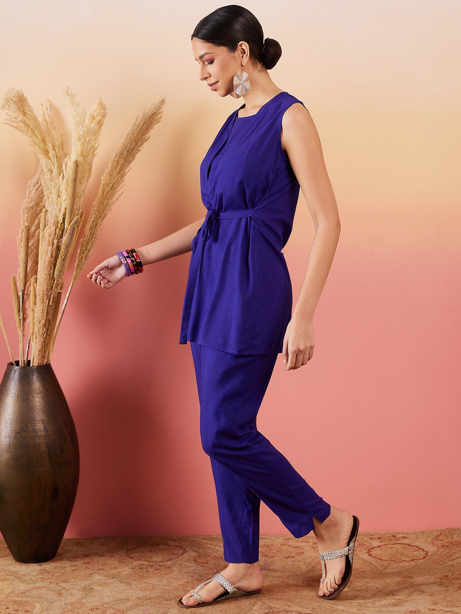 InWeave Blue 3 Piece Co Ord Set With Belt - Distacart