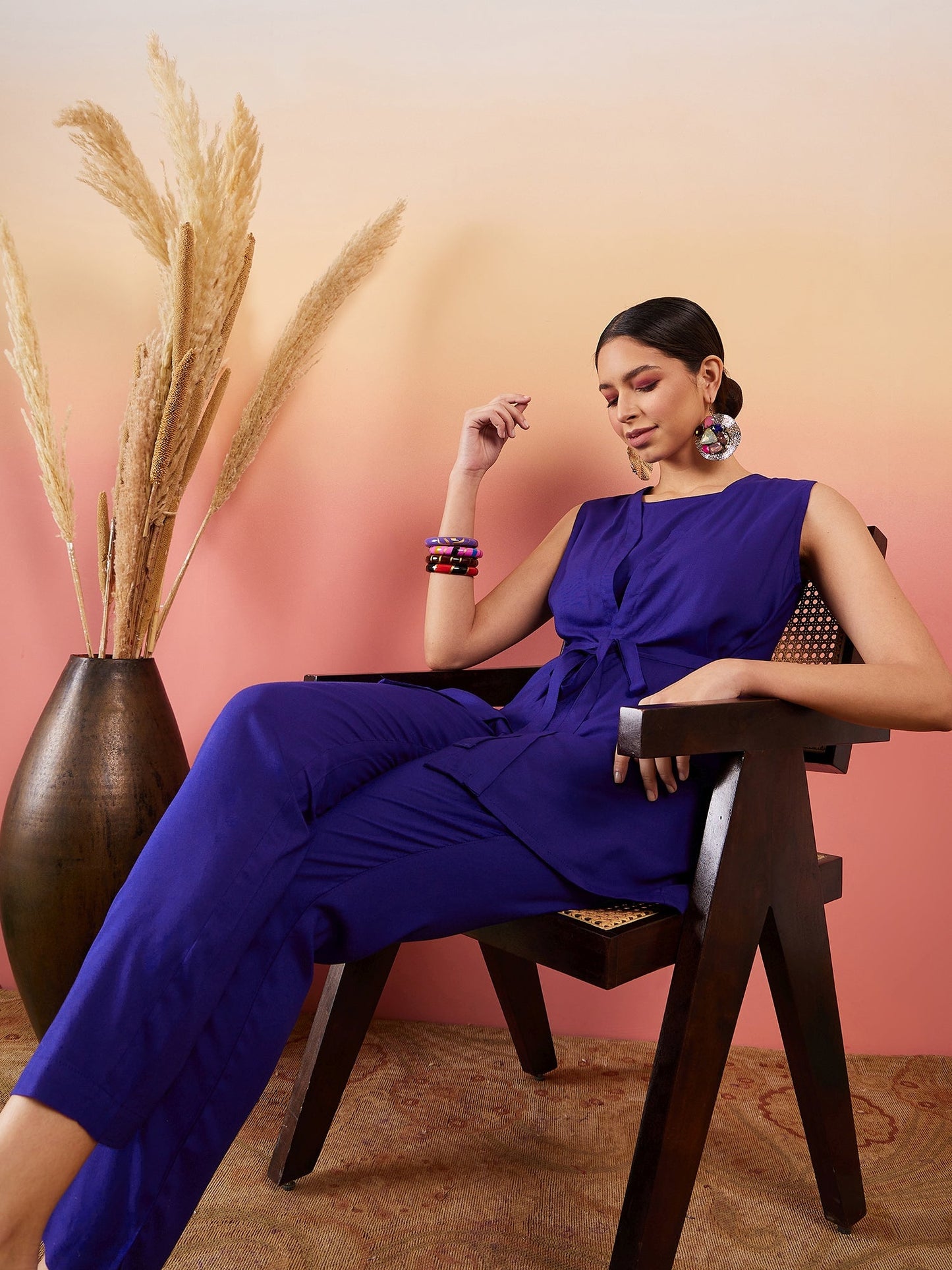 InWeave Blue 3 Piece Co Ord Set With Belt - Distacart