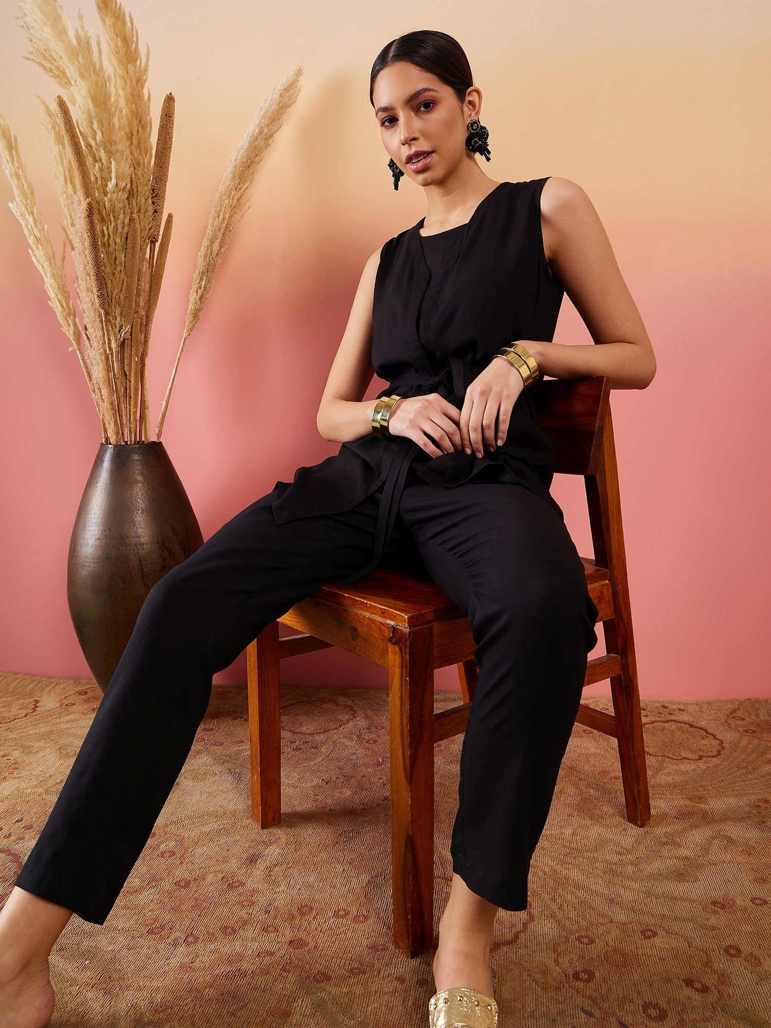 InWeave Black 3 Piece Co Ord Set With Belt - Distacart