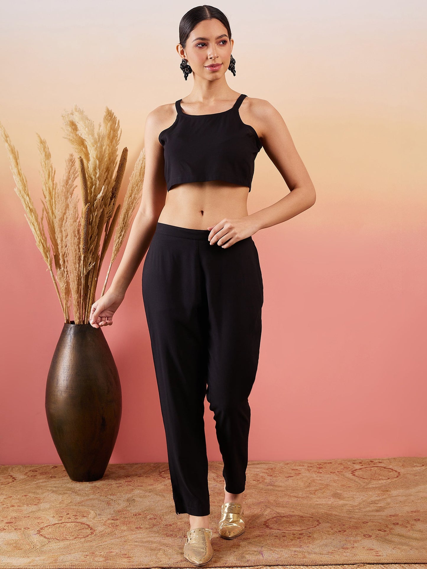 InWeave Black 3 Piece Co Ord Set With Belt - Distacart