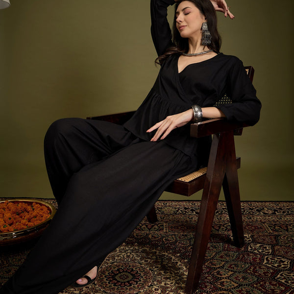 InWeave Black Angrakha Dhoti Co Ord Set - Distacart