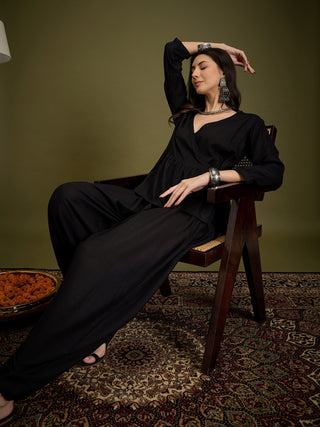 InWeave Black Angrakha Dhoti Co Ord Set