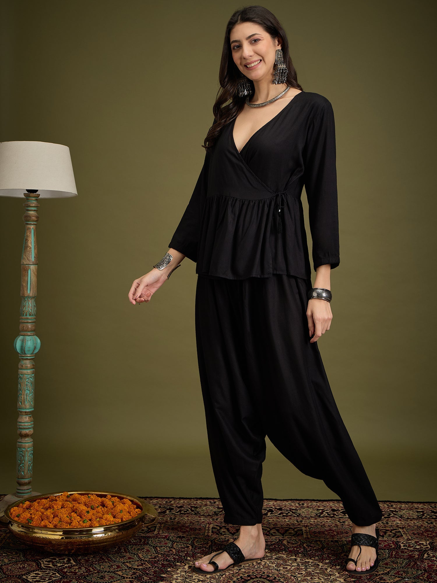 InWeave Black Angrakha Dhoti Co Ord Set - Distacart