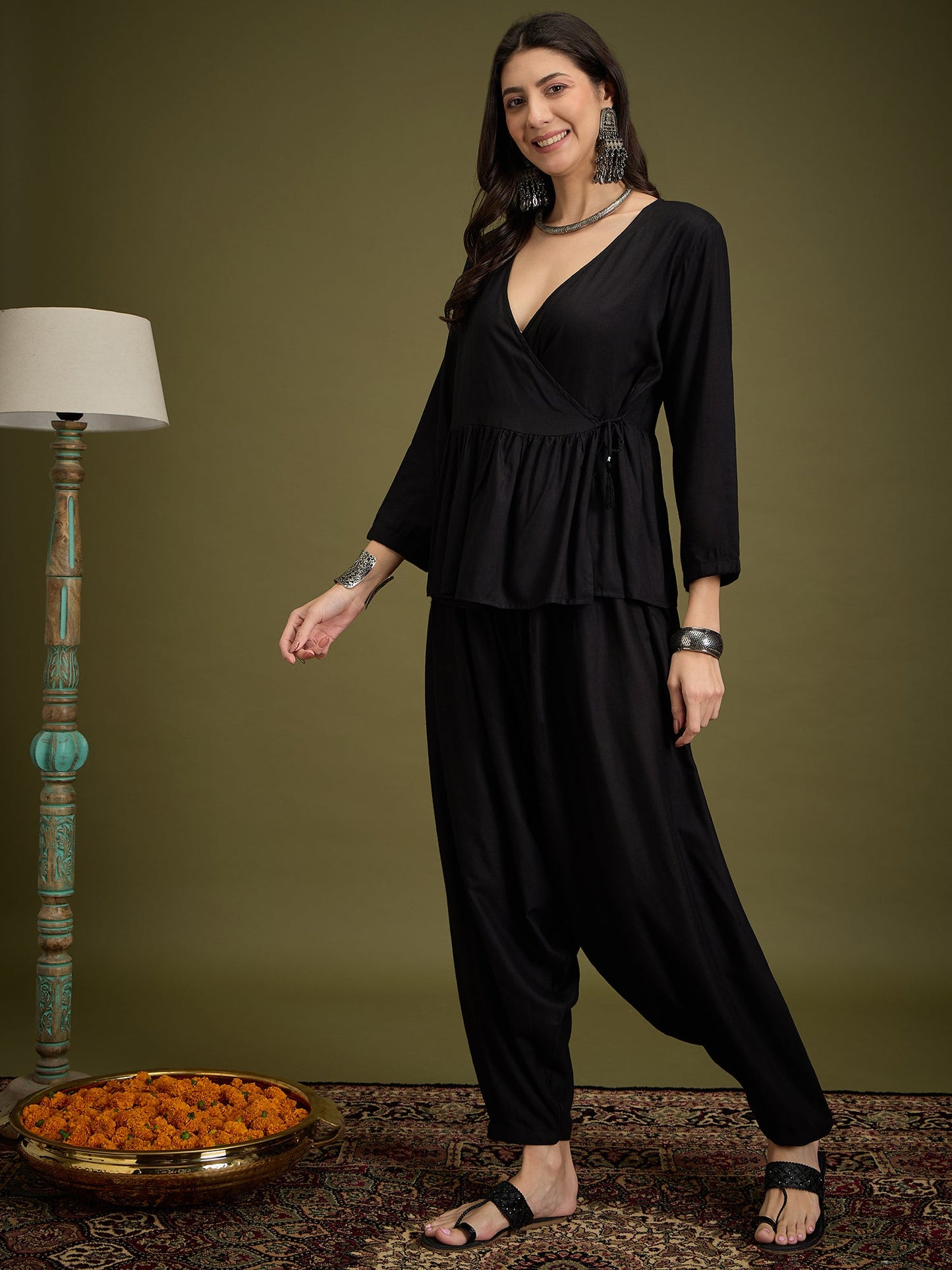InWeave Black Angrakha Dhoti Co Ord Set - Distacart