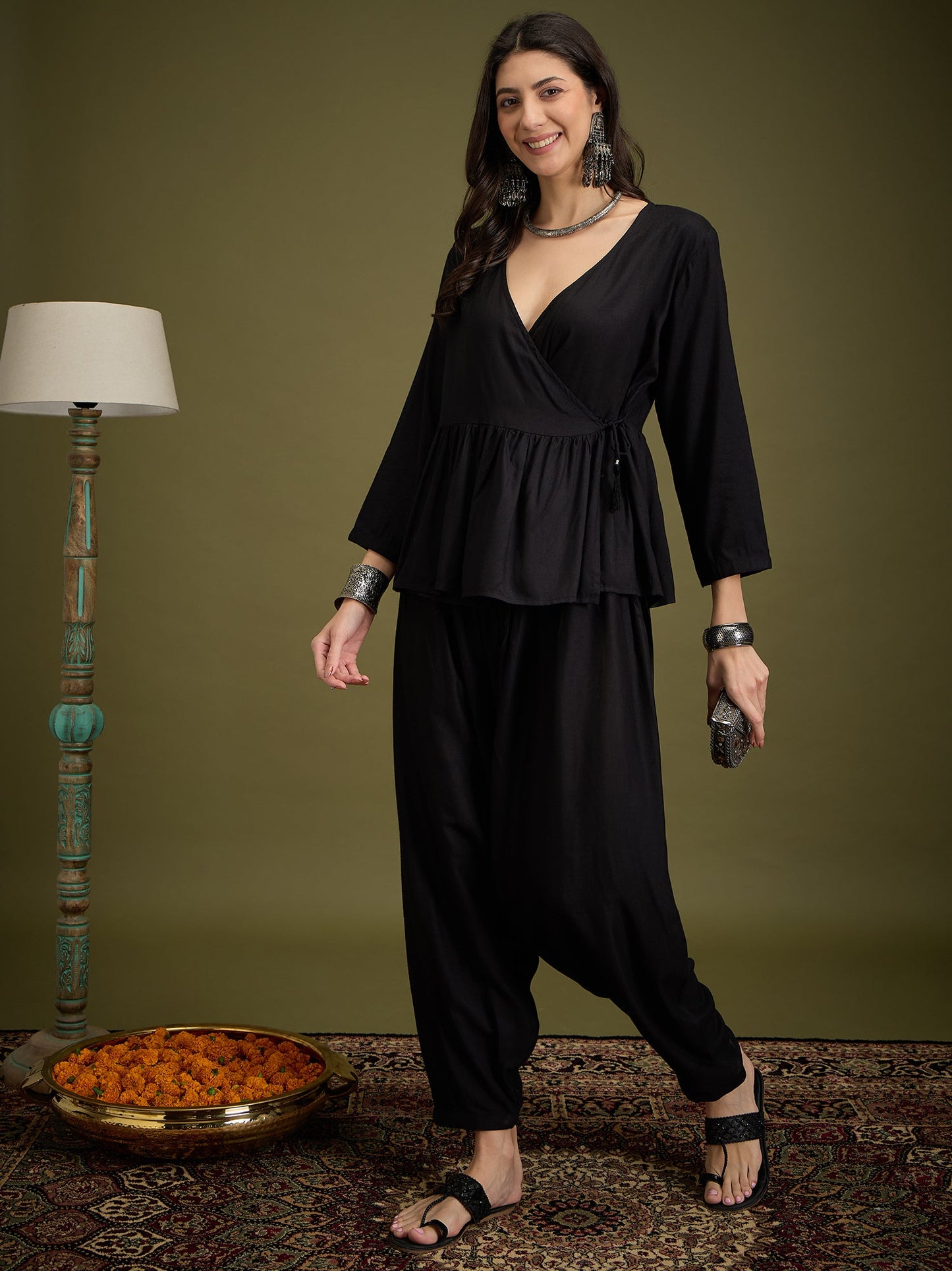 InWeave Black Angrakha Dhoti Co Ord Set - Distacart
