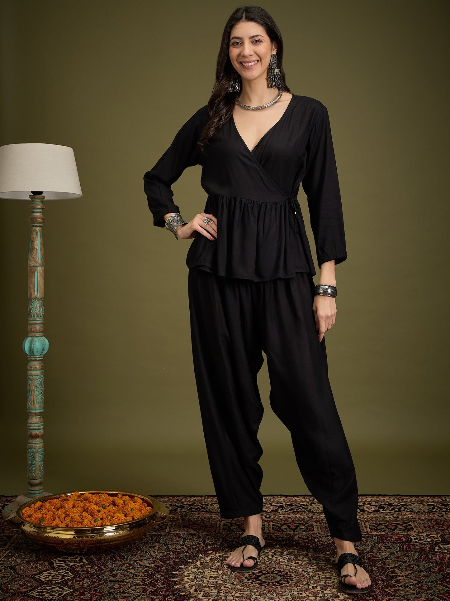 InWeave Black Angrakha Dhoti Co Ord Set - Distacart