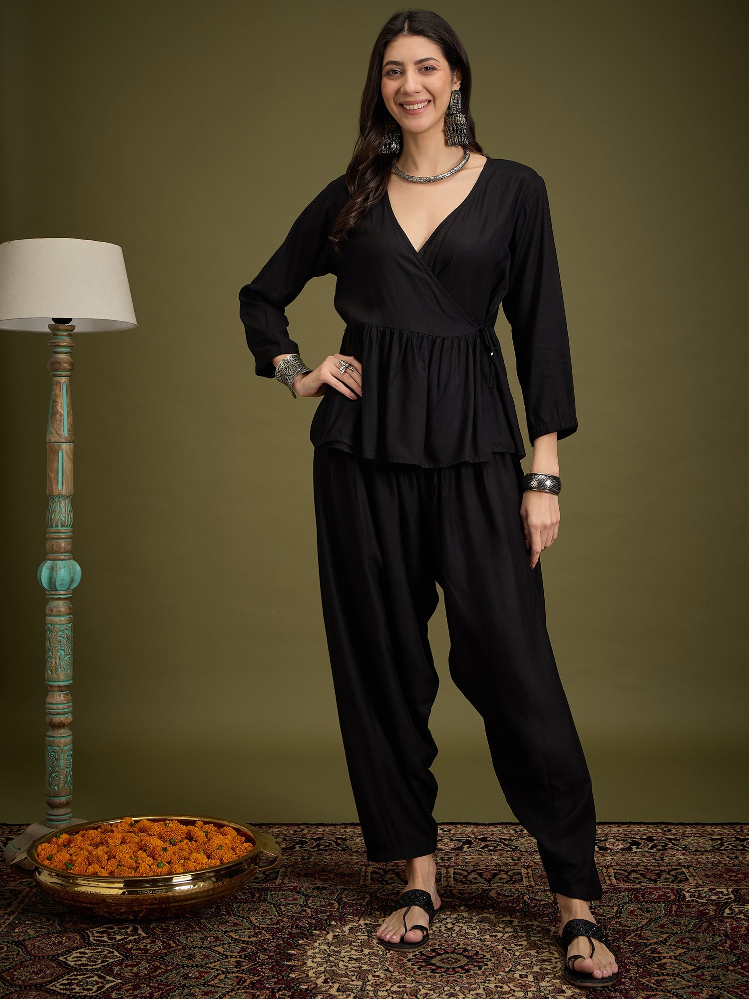 InWeave Black Angrakha Dhoti Co Ord Set - Distacart