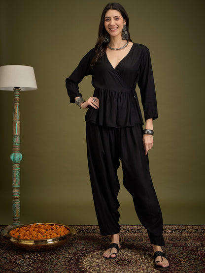 InWeave Black Angrakha Dhoti Co Ord Set - Distacart