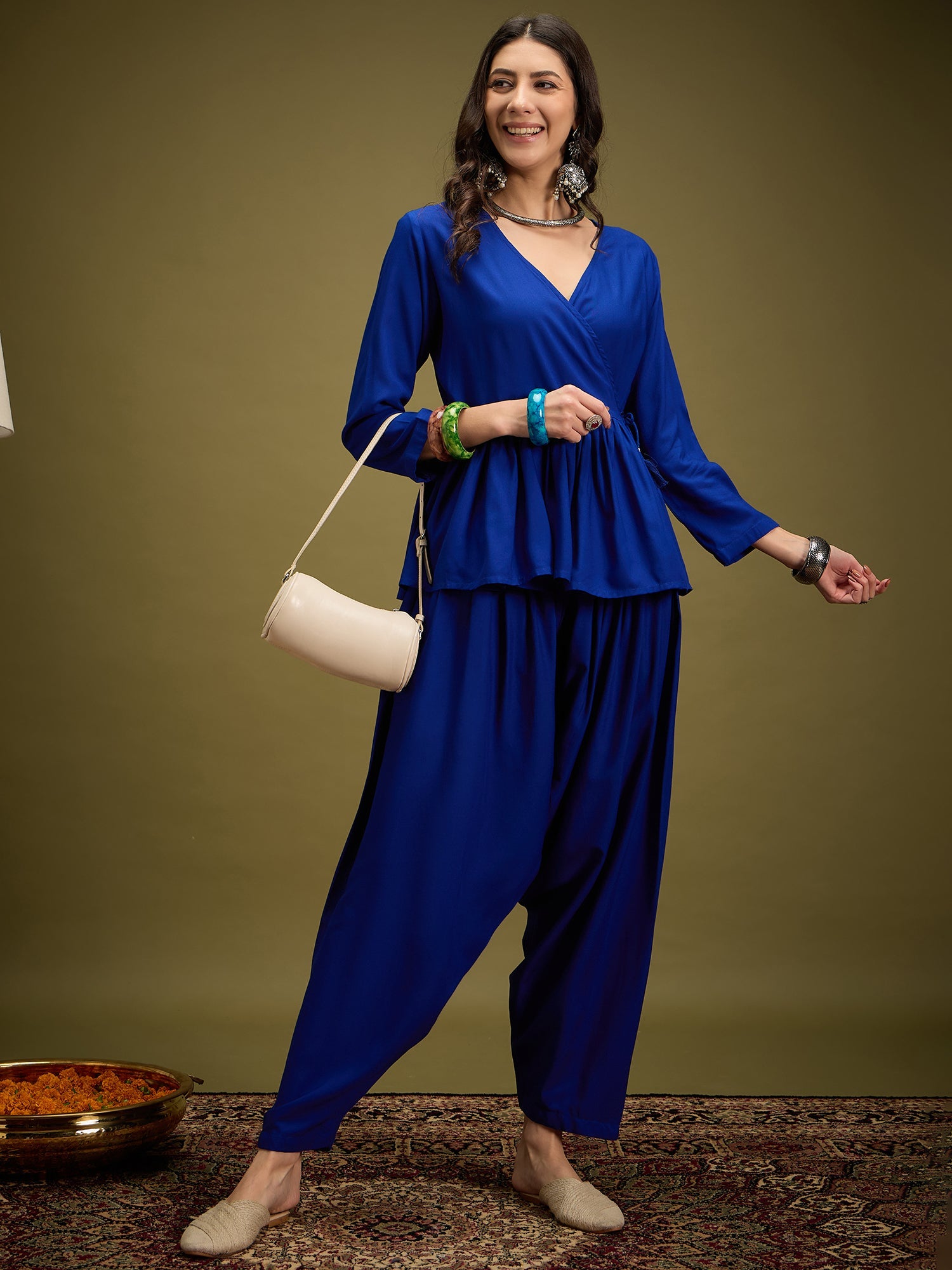 InWeave Ink Blue Angrakha Dhoti Co Ord Set - Distacart