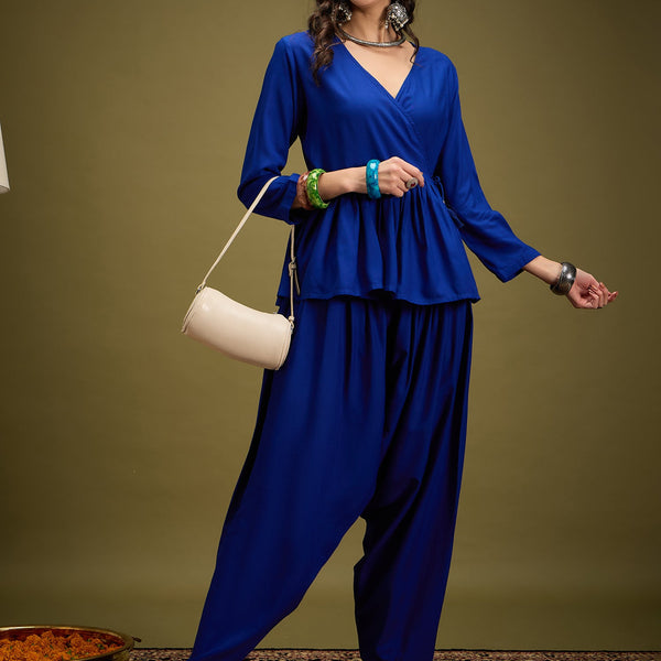 InWeave Ink Blue Angrakha Dhoti Co Ord Set - Distacart