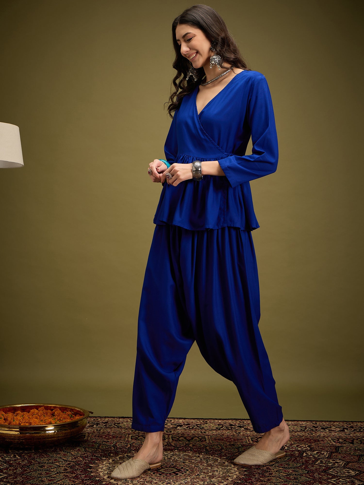 InWeave Ink Blue Angrakha Dhoti Co Ord Set - Distacart