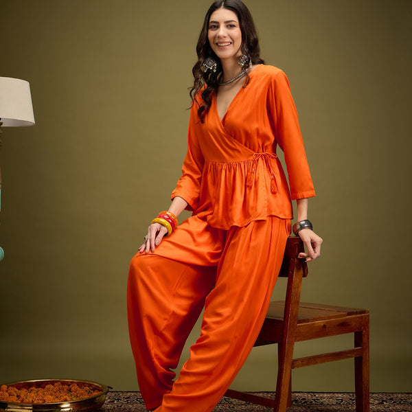InWeave Orange Angrakha Dhoti Co Ord Set - Distacart