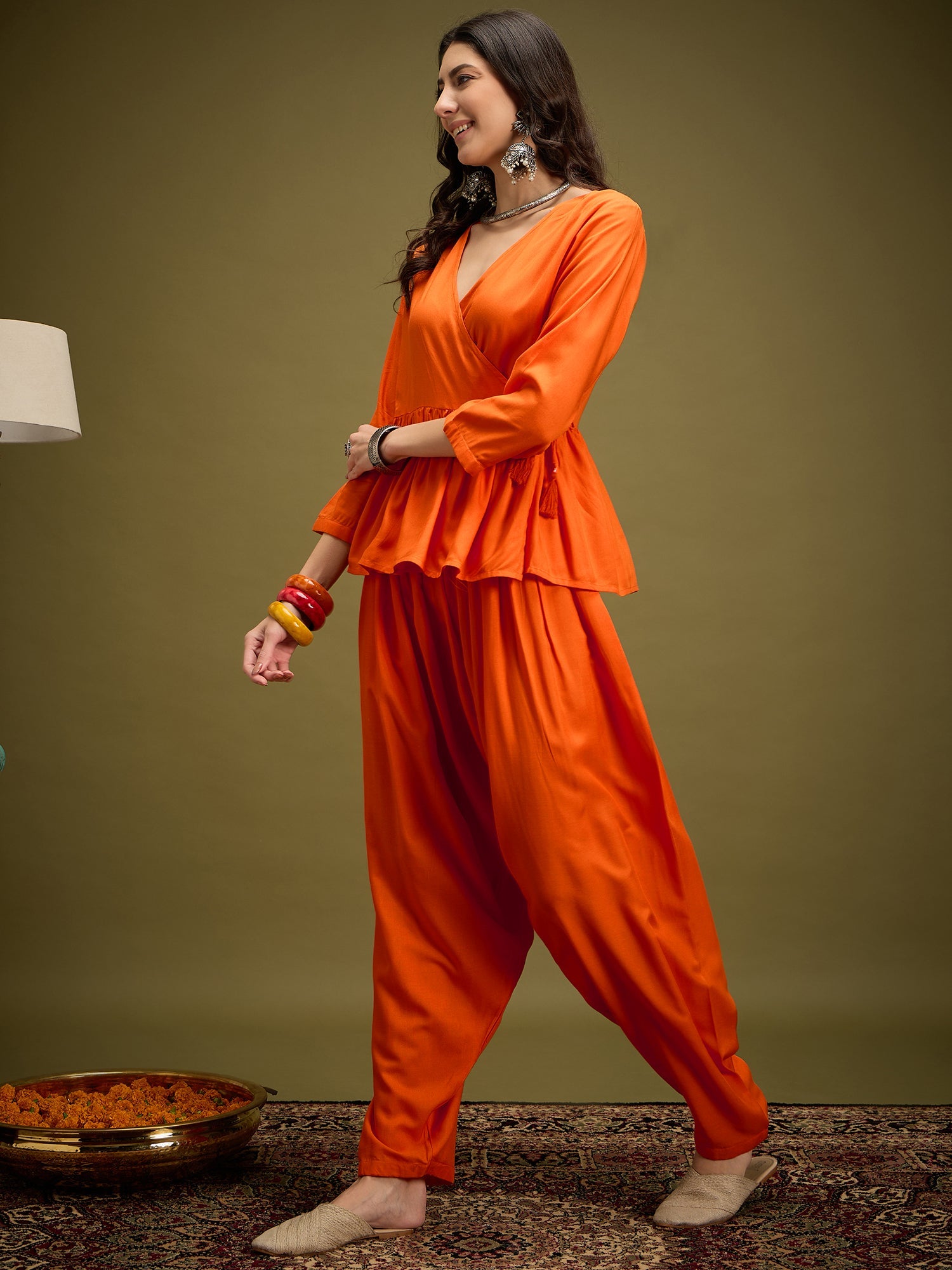InWeave Orange Angrakha Dhoti Co Ord Set - Distacart