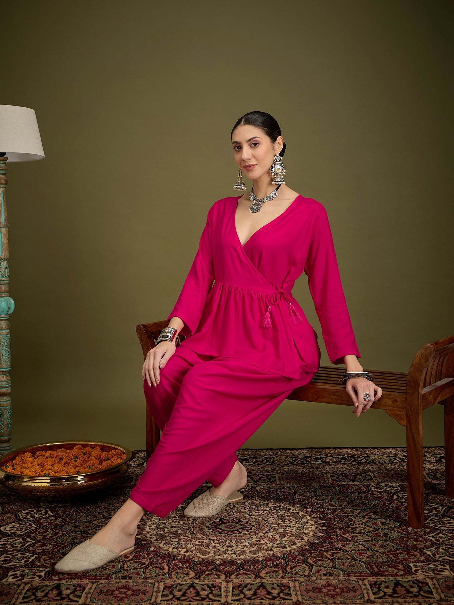 InWeave Fuchsia Angrakha Dhoti Co Ord Set - Distacart