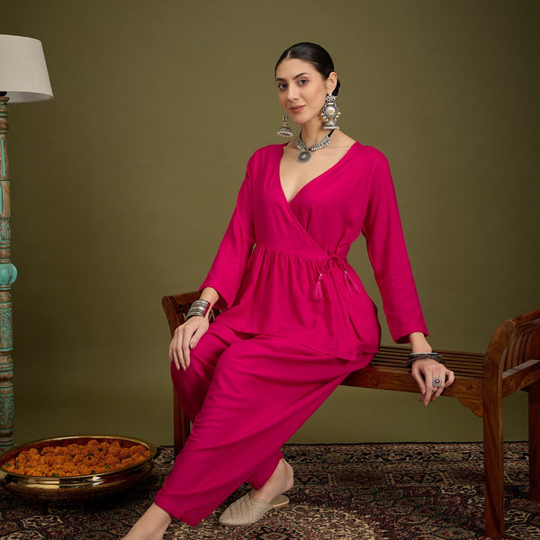 InWeave Fuchsia Angrakha Dhoti Co Ord Set - Distacart