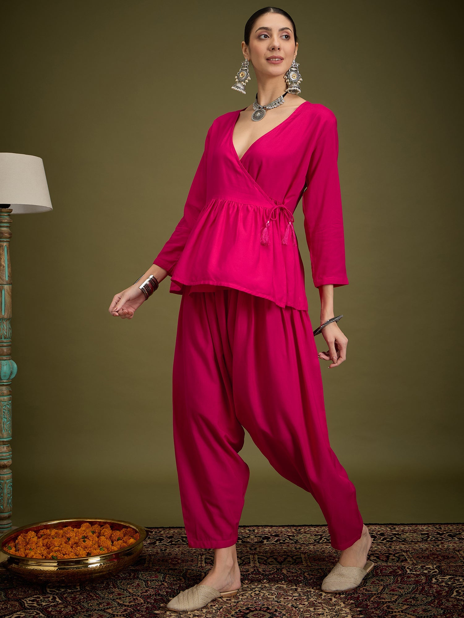 InWeave Fuchsia Angrakha Dhoti Co Ord Set - Distacart