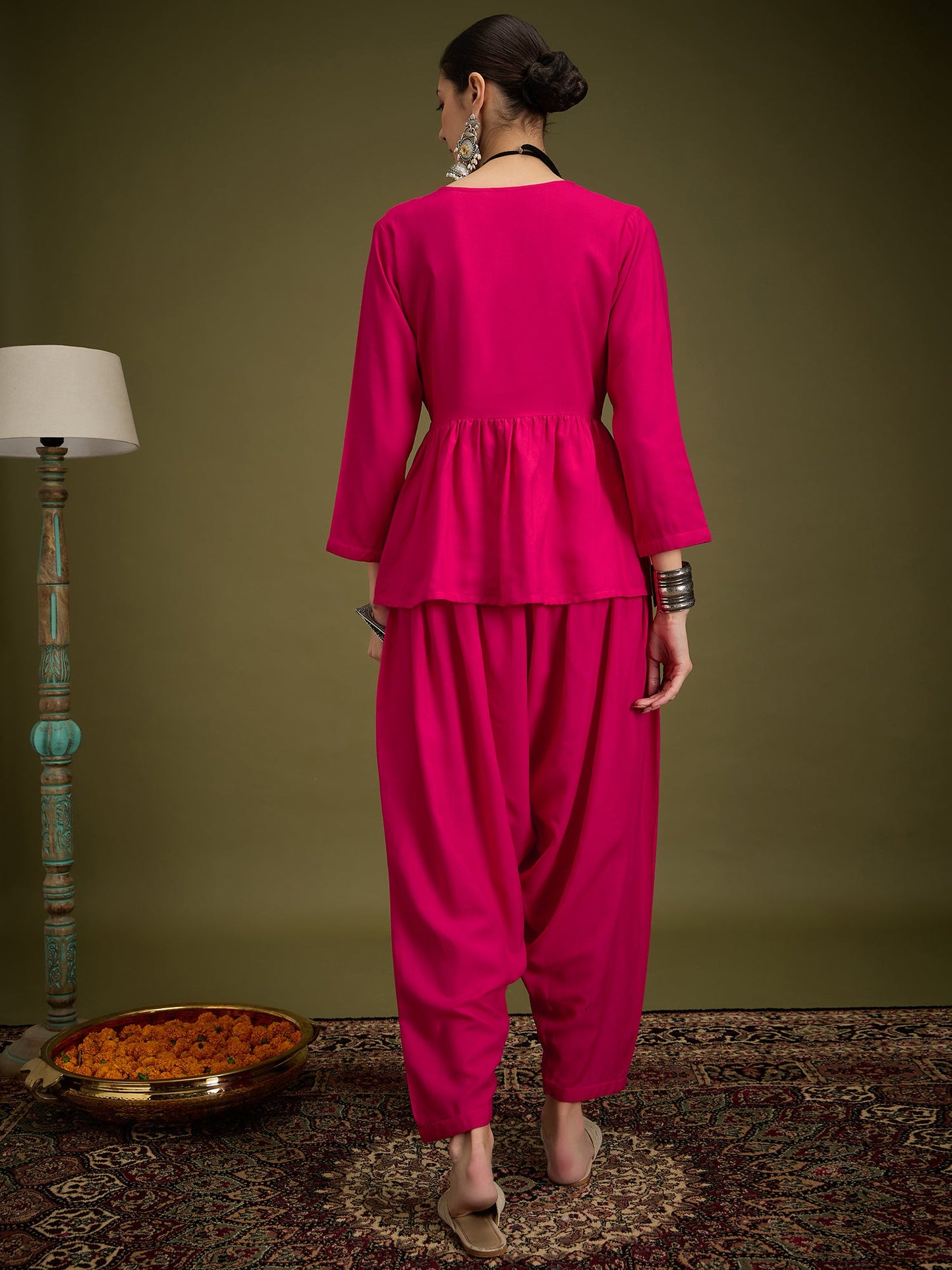 InWeave Fuchsia Angrakha Dhoti Co Ord Set - Distacart