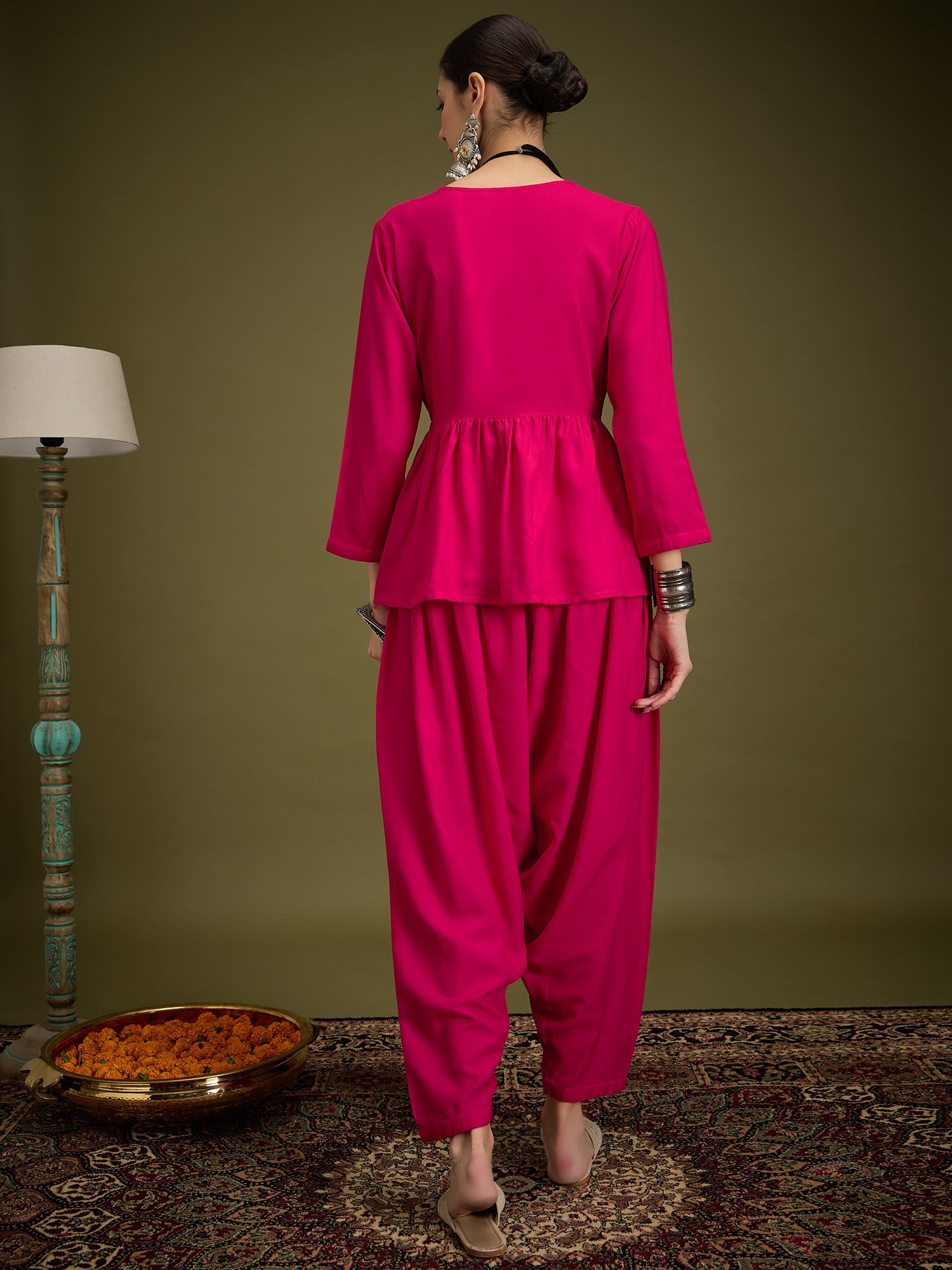 InWeave Fuchsia Angrakha Dhoti Co Ord Set - Distacart