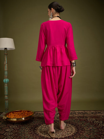 InWeave Fuchsia Angrakha Dhoti Co Ord Set - Distacart