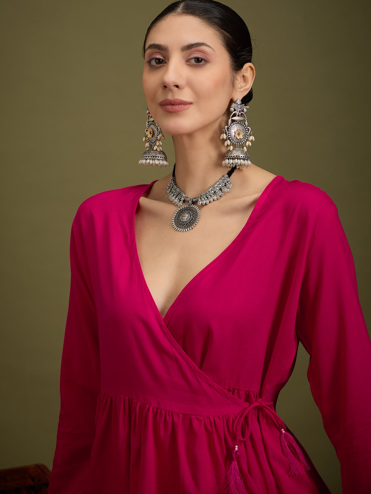 InWeave Fuchsia Angrakha Dhoti Co Ord Set - Distacart