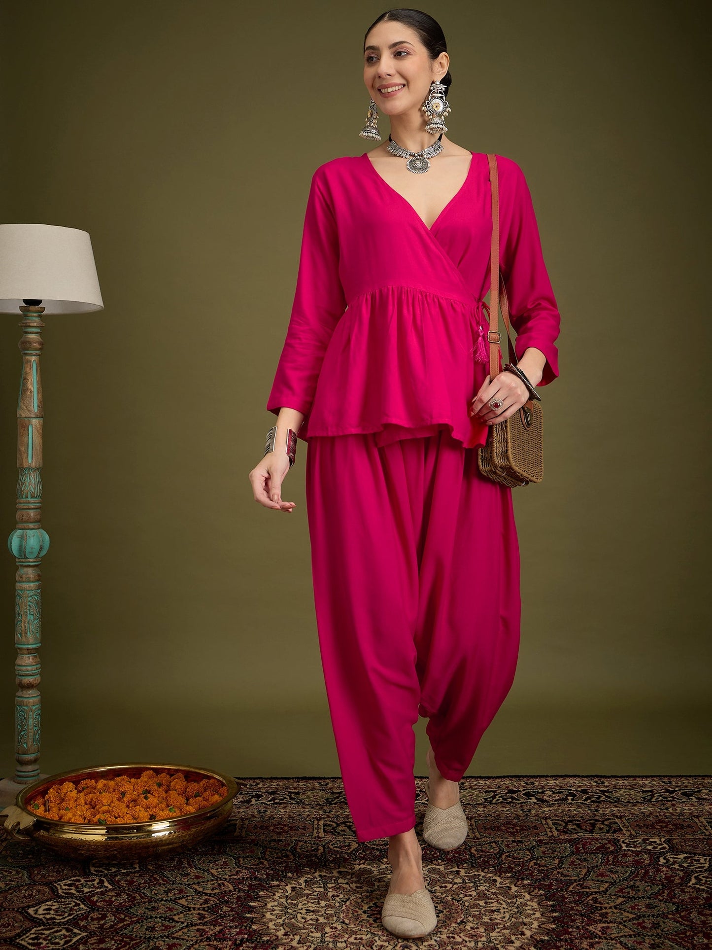 InWeave Fuchsia Angrakha Dhoti Co Ord Set - Distacart