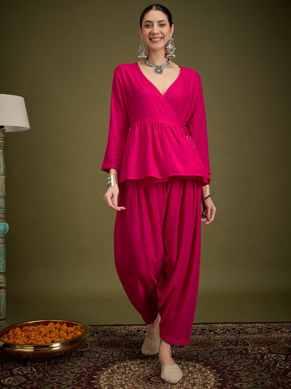 InWeave Fuchsia Angrakha Dhoti Co Ord Set - Distacart