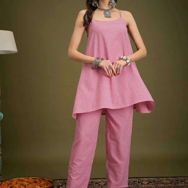 InWeave Pink Small Check Strappy Co Ord Set - Distacart