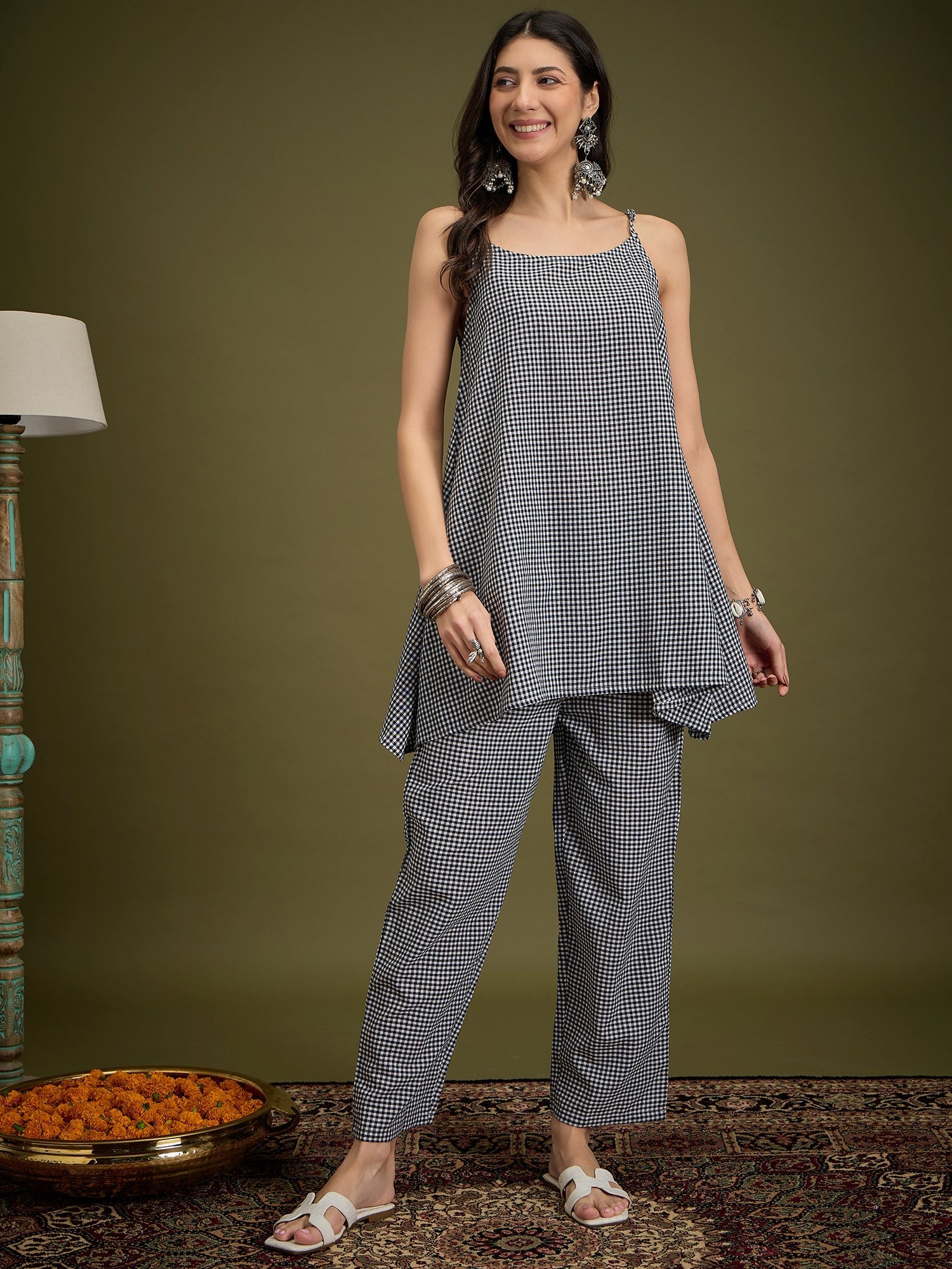 InWeave Black Small Check Strappy Co Ord Set - Distacart