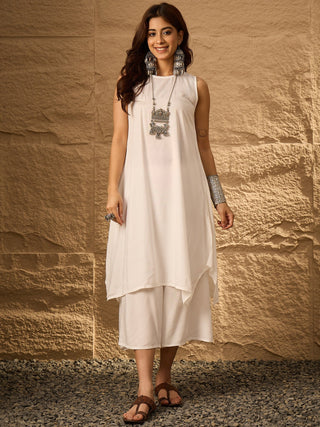 InWeave White Round Neck Short Palazzo Set - Distacart