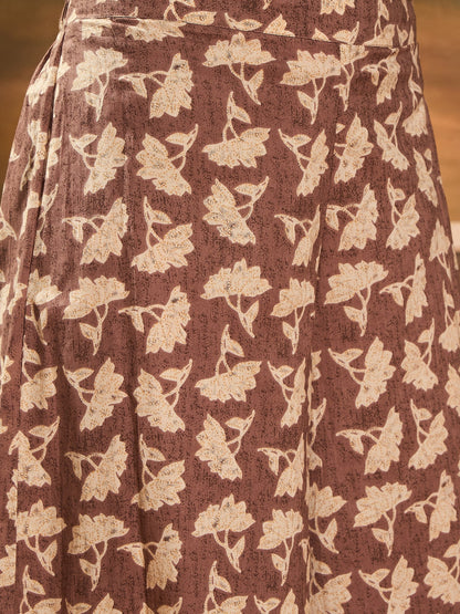 InWeave Light Brown Off White V Neck Flared Kurta Set - Distacart