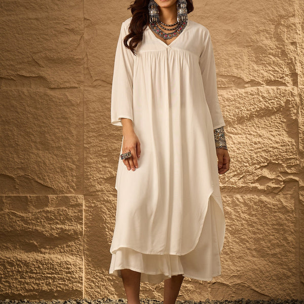 InWeave White Flared Kurta Palazzo Set - Distacart