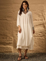 Thumbnail for InWeave White Flared Kurta Palazzo Set