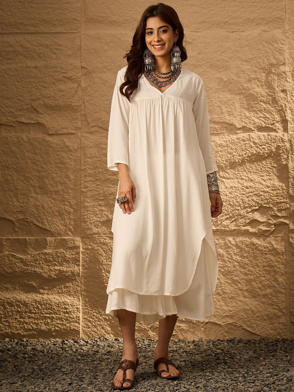 InWeave White Flared Kurta Palazzo Set