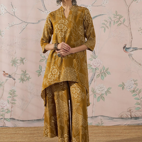InWeave Dark Yellow Rose Leaf Mandarin Kurta Set - Distacart