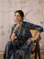 Thumbnail for InWeave Peacock Teal Rose Leaf Mandarin Kurta Set