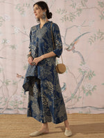 Thumbnail for InWeave Peacock Teal Rose Leaf Mandarin Kurta Set