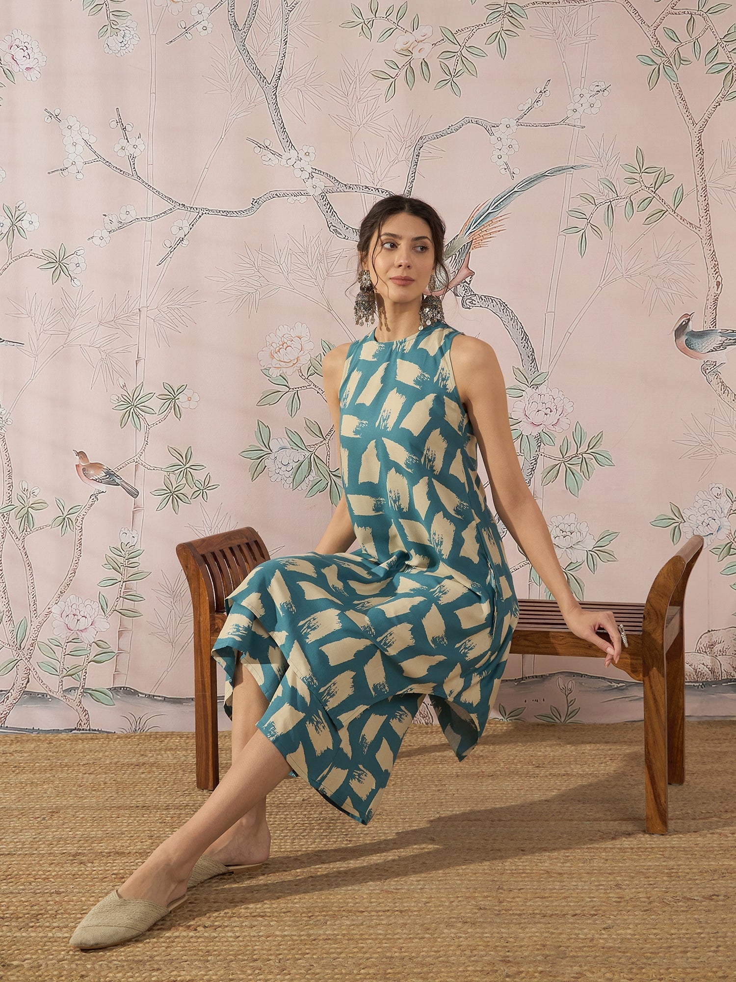 InWeave Marin Teal Beige Kurta Set - Distacart