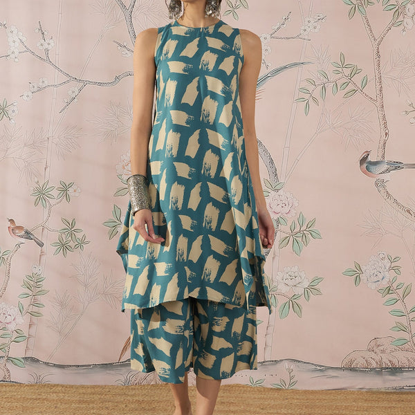 InWeave Marin Teal Beige Kurta Set - Distacart
