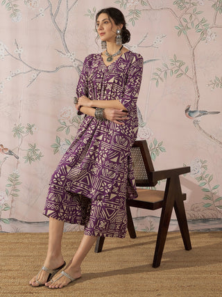 InWeave Dusty Mauve Ethnic Flared Kurta Set - Distacart