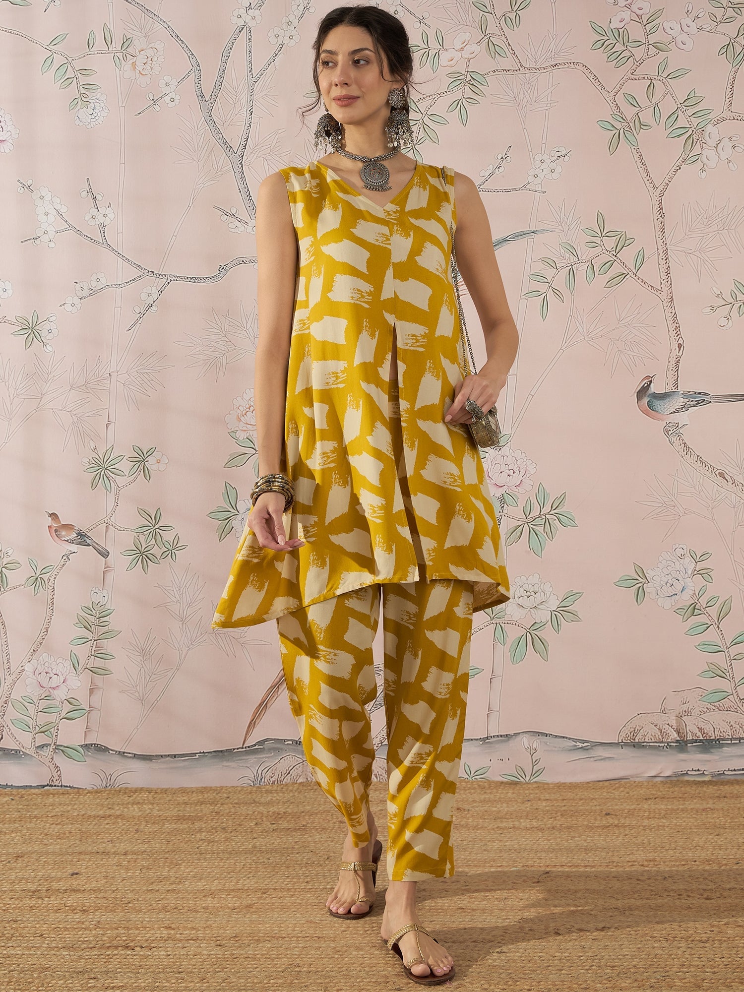 InWeave Honey Yellow Beige Slit Kurta Set - Distacart