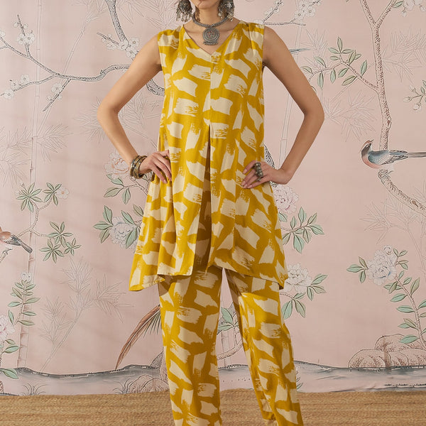 InWeave Honey Yellow Beige Slit Kurta Set - Distacart