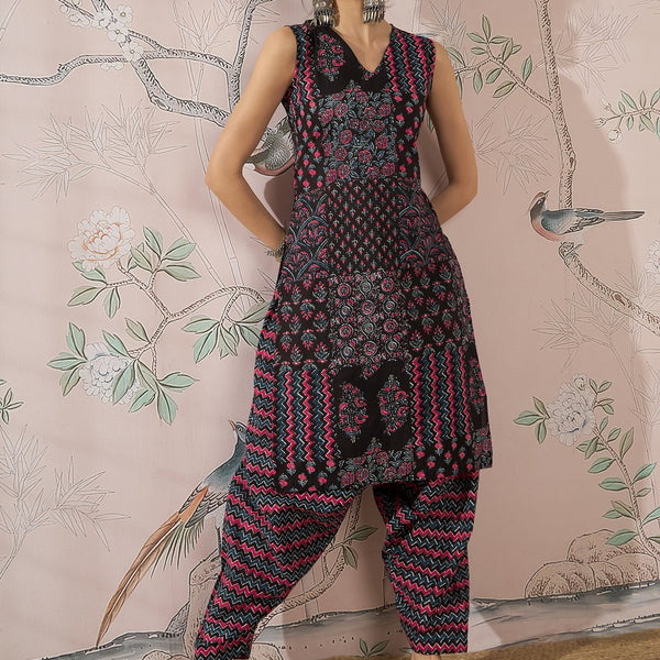 InWeave Black Pink Kurta Dhoti Set - Distacart