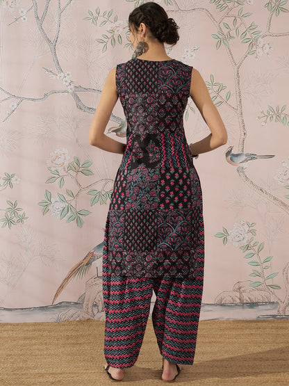 InWeave Black Pink Kurta Dhoti Set - Distacart