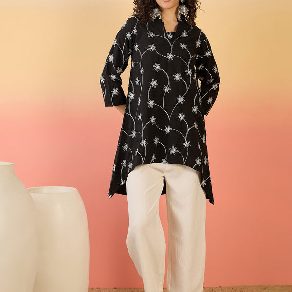 InWeave Black Embroidery Mandarin White Set - Distacart