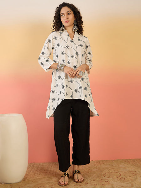 InWeave White Embroidery Mandarin Black Set