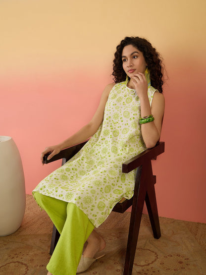 InWeave Green White Rubber R Neck Kurta Set - Distacart