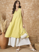 Thumbnail for InWeave Light Yellow V Neck Aline Kurta Set