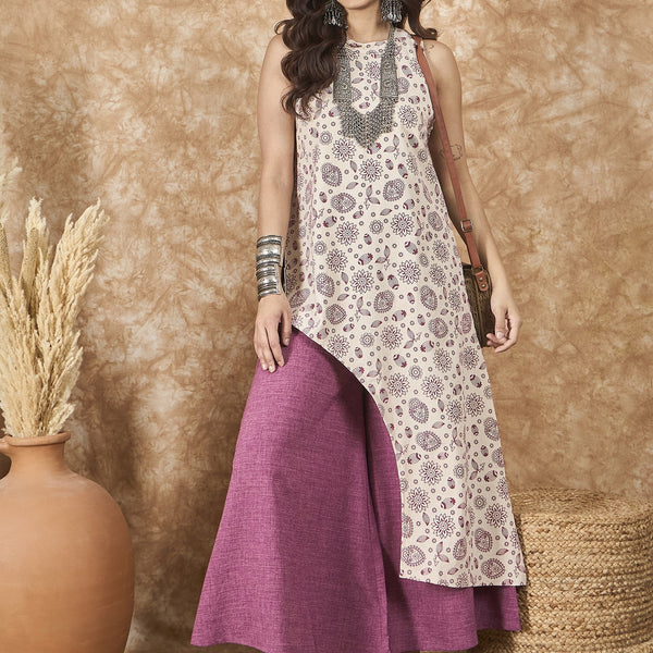 InWeave Dusty Mauve Side Asymmetric Kurta Set - Distacart